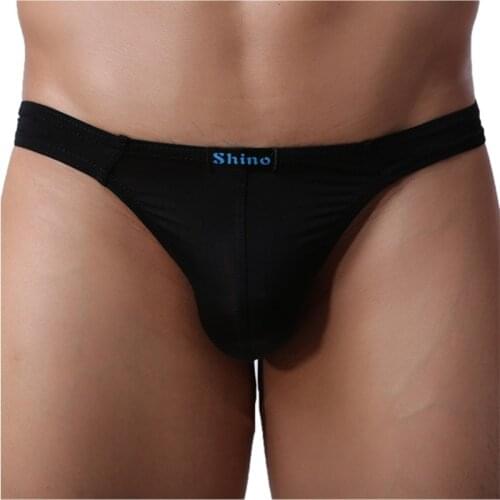 New Men Ultra-thin Breathable Underwear Simple Comfortable Sexy Thong G String Ice Silk Sexy Man Underpants briefs