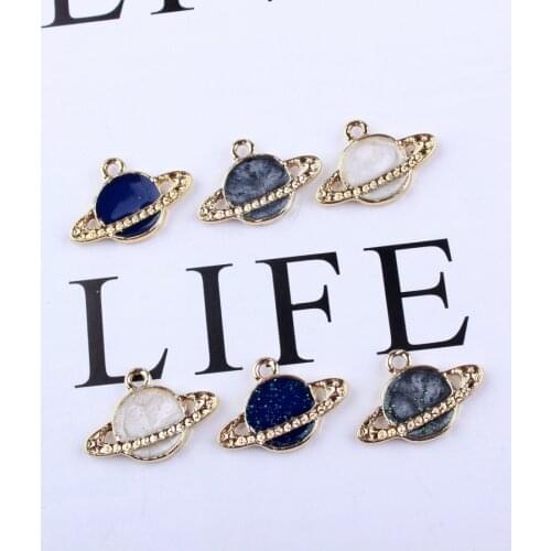 Wholesale 100PCs 15*22MM Crystal Rhinestone Glitter Enamel Saturn Jewelry Pendants DIY Ornament Girls Earring Necklace Bracelet