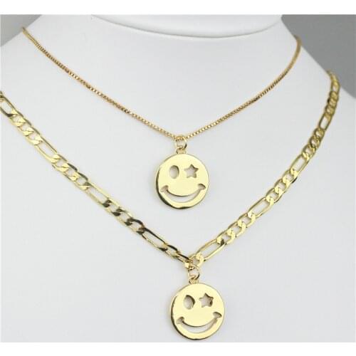 18inch 10pcs/lot New design plated charm necklace,smile face shape copper component jewelry,popular necklace wholesale