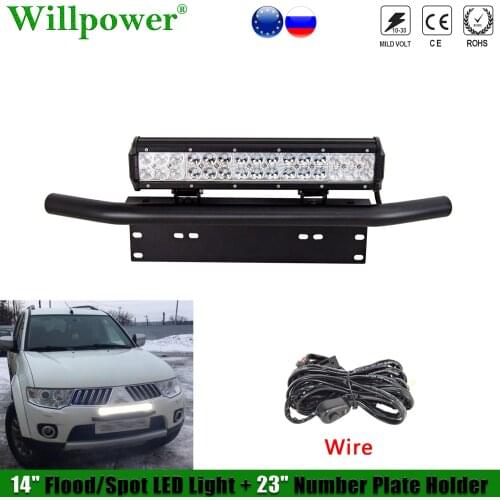 Offroad SUV Front 23" License Number Plate Holder +90W 14" Work Light LED Bar 4x4 Truck Driving Fog Lights Car Plate Bracket