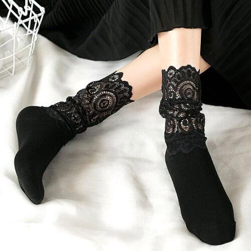 Sexy Lace Women Girl Socks Autumn and Winter Korean Black Bow Short Socks 2020 New Fashion Japanese Pile Pile Socks