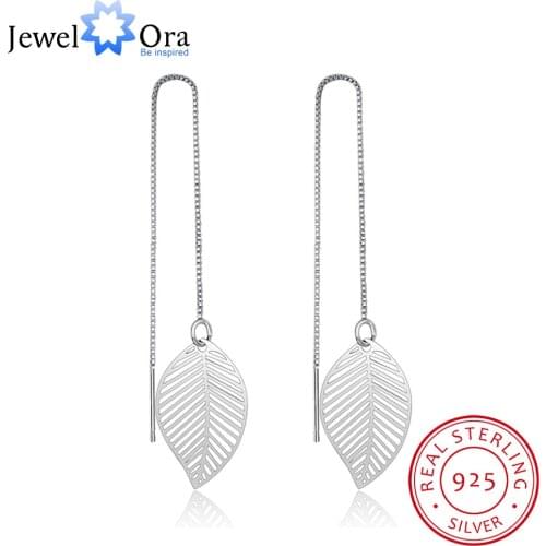 New Women 925 Sterling Silver Drop Earrings Female Simple Tassels Pendant with Leave-shaped Top Quality Gift JewelOra EA101993