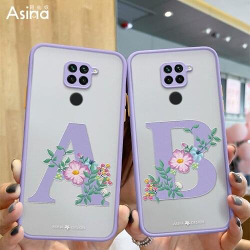 ASINA Transparent Initial Letter Case For Xiaomi Redmi Note 9 8 9T Matte Hard PC with Silicone Edge Cases For Redmi 9 9A Capa