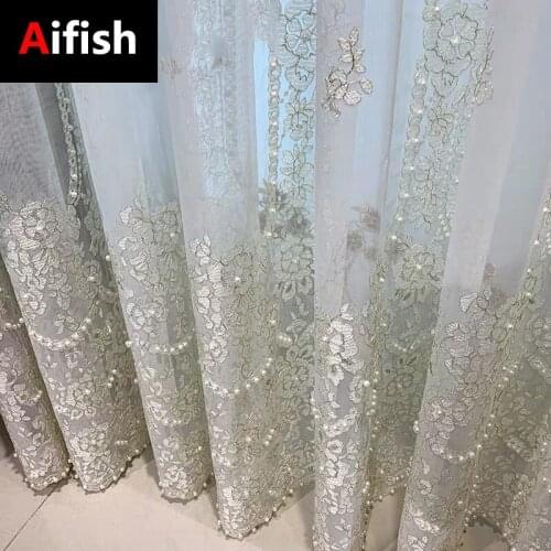 Europe America Luxury Living Room White Pearl Embroidered Curtains Exquisite Romance Bedroom Decoration Bay Window Rideau Tulle