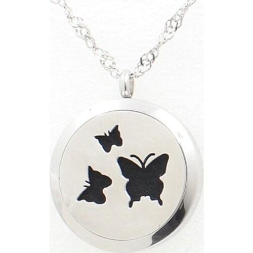 Silver Butterflies Essential Oil Diffuser For Aroma Pendant 316L Stainless Steel Perfume Locket Necklace Pendant With Free Pad