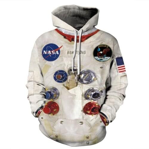 QNPQYX Women Man Winter streetwear Hoodies Tops 3D Astronaut Space Suit Pullover Sweatshirt Terror Pocket Outwear Warm hoodies