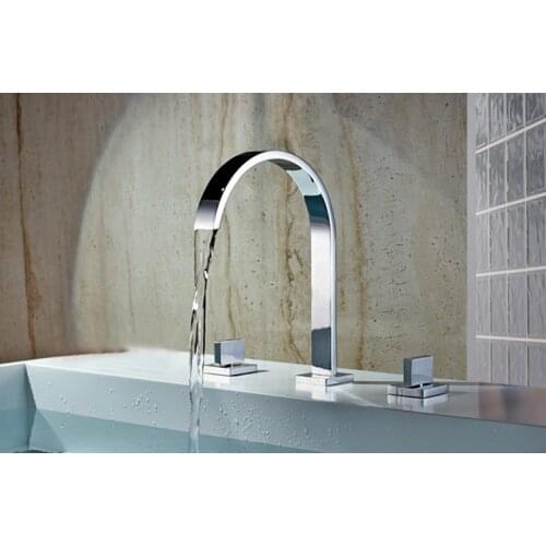 Solid Brass Chrome Finished 3 Pcs Faucet Set 2 Handles Sink Basin Faucet, Basin Mixer BF023