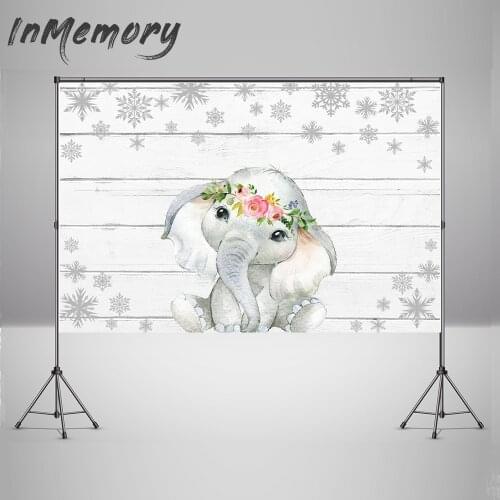Photography Background Grey Wood Photocall Winterland Elephant Baby Shower Backdrop for Photo Studio Vinyl