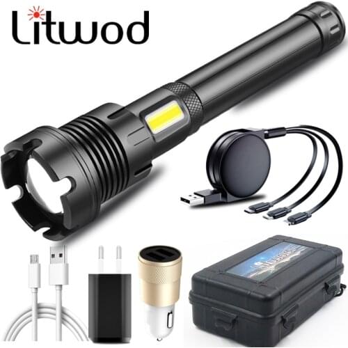High quality XHP160 16-core Led Flashlight Powerbank Torch Usb Rechargeable 18650 or 26650 Battery Zoomable Aluminum Lantern
