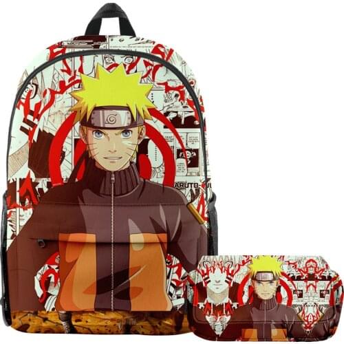 Japanese Aanime Naruto 3D Printing Backpack Action Figure Pattern Uzumaki Naruto Schoolbag Pencil Case Big Capacity Storage Bag