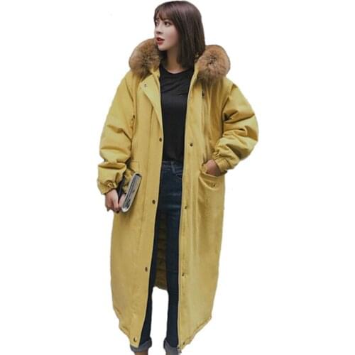 Plus size Parkas Women Big fur collar Cotton Coat Long Winter Thicken Warm Loose Hooded Safari jacket Female Cotton Fabric N155