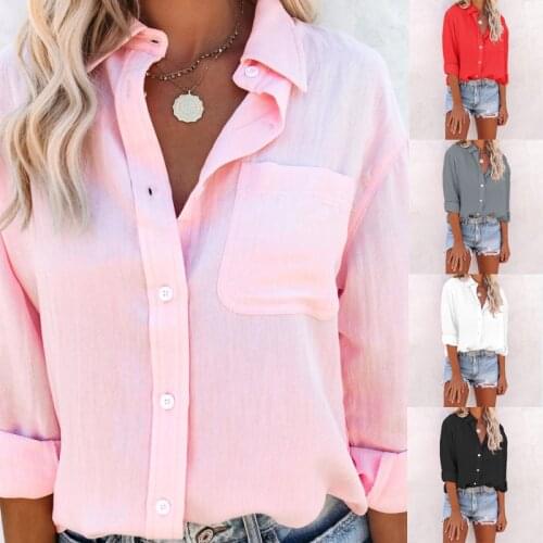 Womens New Long Sleeve Lapel Casual Shirt Turn-down Collar Long Sleeve Women Elegant Work Blouses Shirts Casual Top