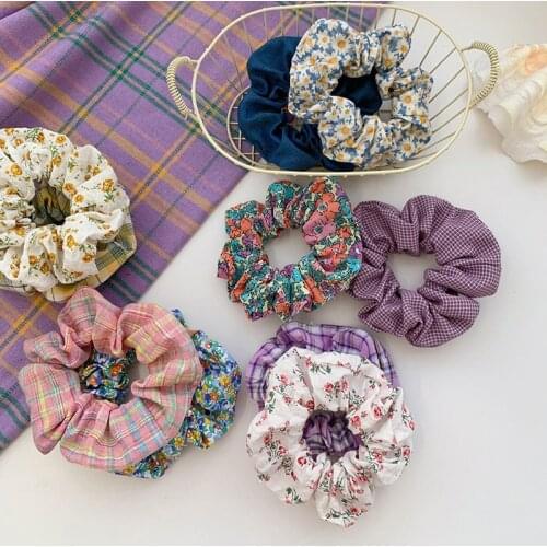 Women Hair Tie Daisy Floral Scrunchies Satin Plaid Hair Ring rope for Girls Hair accessories Ponytail Holders Rope headwear