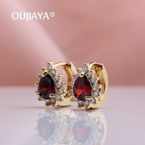 OUJIAYA New red Water drop earrings Gold Natural Zircon Dangle Earrings Women Wedding hot Party Jewelry Delicate Fashion A101