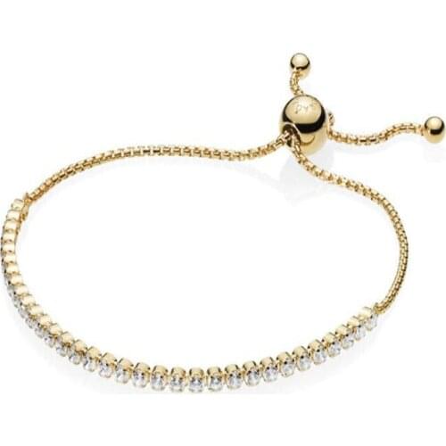 925 Sterling Silver Women Sparkling Gold Strand pan Bracelet Luxury Aaa Zircon Link Tennis Bracelets Girl Fashion Jewelry