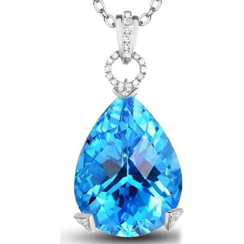 MENGYI Fashion Luxury Water Drop Blue Zircon White Gold Pendant Necklace Women Simple 9 2 5 Clavicle Choker Bund Party Jewelry