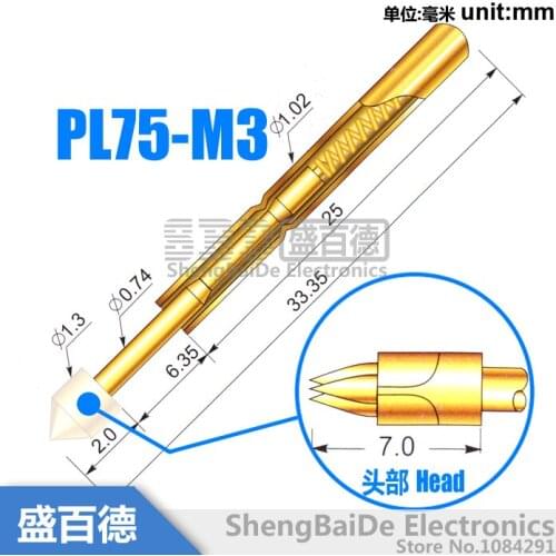 100Pcs PL75-M3 Spring Test Probes Pogo Pin Length 40.35mm Stroke Spring Froce:120g Tool Wholesale