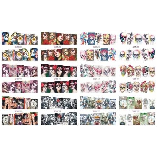 12Sheet/Lot BN181-192 Nail art decal Voodoo Girl Flower Skull Full Cover Nail Art Water Wraps Sticker Decal (12 DESIGNS IN 1)
