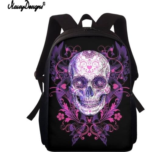 NOISYDESIGNS 2021 Purple Psychedelic Skull Design Backpack Girls Boys School Bookbags Fashion Children Bagpack Back Bags Mochila