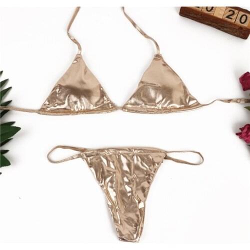 Women 2020 Micro String Gold Silver Bikini Brazilian Swimwear Set Bathing Suits