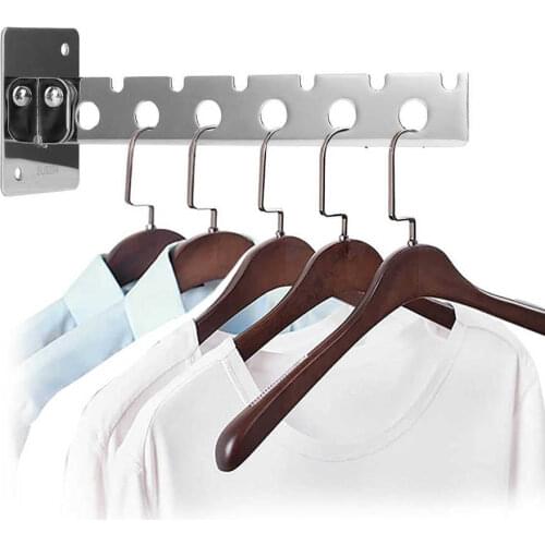 304 Stainless Steel 6-Hole Hooks Wall Mounted Drying Rack Folding Clothes Organizer with Screws Home Clothes Storage Hangers
