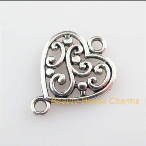 35 New Connectors Flower Heart Tibetan Silver Color Charms 14.5x19mm
