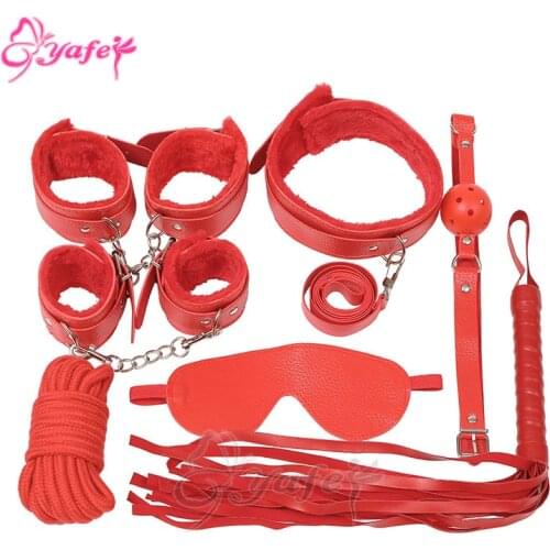 7 PCS/SET Sex Leather Bdsm Bondage Kit Bed Restraints SM Slave Fetish Handcuff Sex Toys for Couples Sexy Erotic Toys Sex Tools