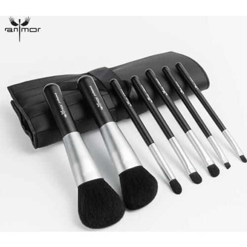 Anmor 7Pcs Black Daily Makeup Brushes Set Make Up Brush For Contour Eyebrow Eyeshadow Brush Cosmetic Bag Brochas Maquillaje