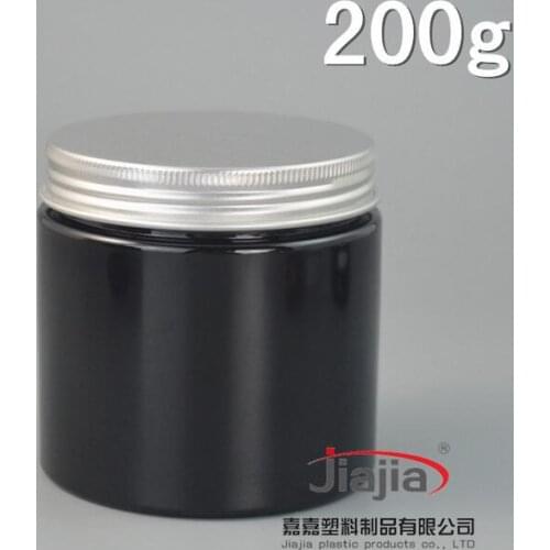 Free shipping:200g aluminum lid Can PET Food storage 200ml brown Plastic Food Container Cream black Jar with silver aluminum lid