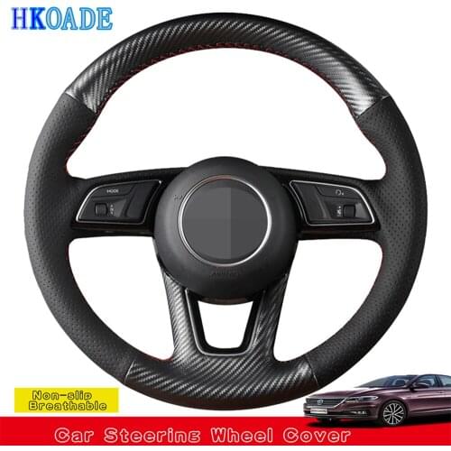 DIY Black Genuine Leather Comfortable Non-slip Hand-stitched Car Steering Wheel Cover For Audi A6L Q5 A4L A3 A8L A1 A5 Q3 A7
