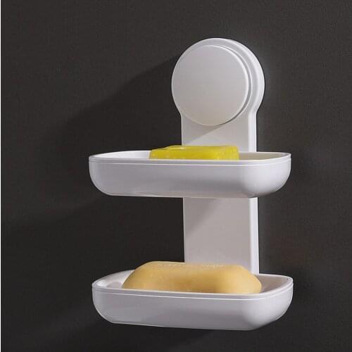 Double Layer Soap Dish Suction Cup Soap Holder, Strong Sponge Holder for Shower, Bathroom, Tub and Kitchen Sink, Removable