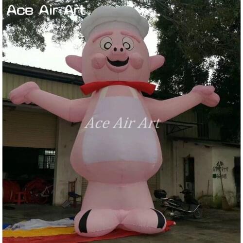Giant pink Inflatable pig cook for restaurant opening Inflatable pig model replica for advertising