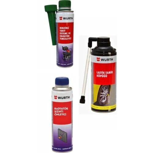 Wurth Gasoline Fuel System Injector & Cleaner + Radiator Leak Anti + Tire Repair Foam