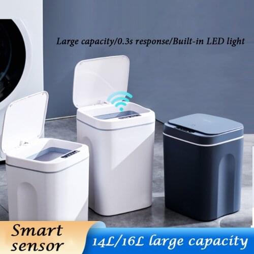 16L Household Smart Sensor Trash Can Bathroom Auto-Turning Trash Can Indoor Cleaning Tool Accessories Bathroom Accessories