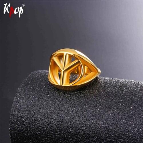 Kpop Peace Sign/Anti-nuclear War Logo Big Rings For Men/Women Wholesale Stainless Steel Gold/Black Color 2017 Jewelry Ring R2640