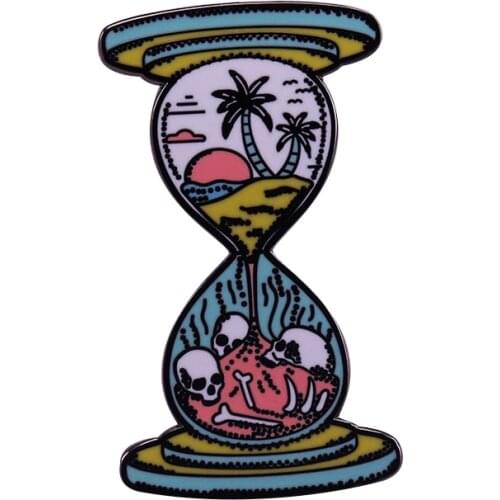 Beautiful hourglass landscape pin sunset coconut tree skull mysterious dead island outdoor explorer gifts