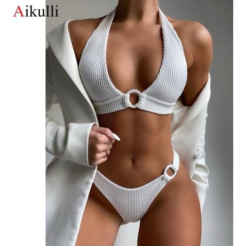 Sexy Halter Wrinkled Bikini Swimwear Women New Tie Dye Swimsuit Two-pieces Bikini Set Padded Brazilian Bather Bathing Suit Swim