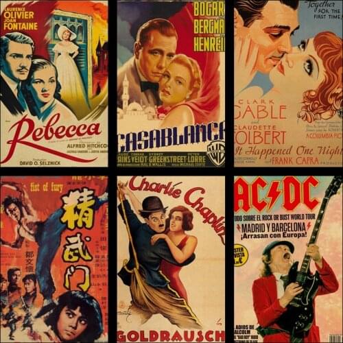 Buy three to send one Classic movie series Rebecca/Bruce lee/Charlie Chaplin Retro whimsy Kraft paper Drawing room decoration