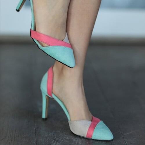 Mio Gusto Brand Anita, blue Pink Beige Suede 8cm Heel-Height Thin Heels Pumps Women 's Stiletto Ladies Fashion Shoe