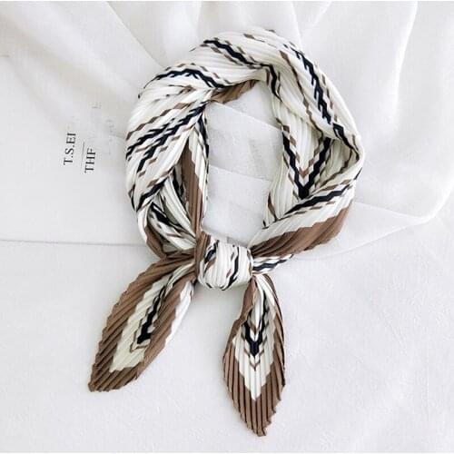 MoriBty 70cm Women Crinkle Silk Square Scarf Bandanas Spring-Summer Luxury Print Neckerchief Wraps Foulard Femme Hair Ribbon Tie