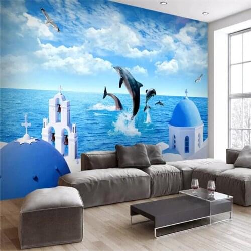 Beibehang Mural custom 3d wallpaper home decor living room bedroom mural island dolphin mural sofa TV background wall photo