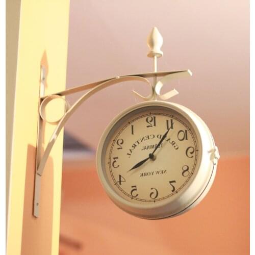 European-Style Antique Wall Clock Black/White Iron Hanging Clocks Double-Sided Mute Classic Clock For Home Office Decor