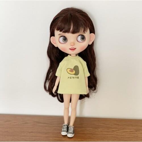 New Blyth Doll Clothes Fruit Green T-shirt Skirt for ob24,azone,Blyth,Barbies Dress 1/6 Doll Clothing Accessories