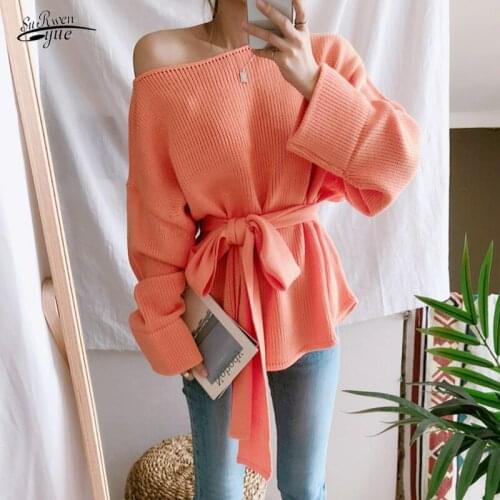 Autumn and winter new Korean orange red vitality girl sweater series wide loose orange color white sweater 16495