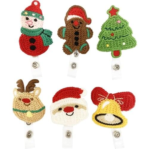 2021 New Design 1 Piece Knitted Christmas Man Tree Snowman Elk Anime Nurse Students ID Card Badge Holder Reel Keychains Lanyard