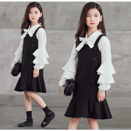 Teen Girls Clothing Set 2021 Spring White Blouse Black Skirt Sets Kids Costume School Girls Tracksuit Kids Clothes Set 8 10 12 Y