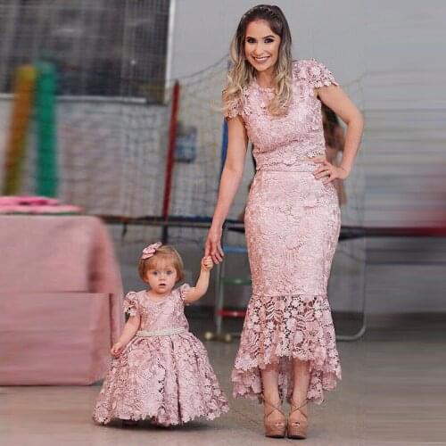 Photoshoot Flower Girl Dress For Wedding 2 Pieces Mother With Daughter Dresses Pink Sweetie Birthday Wear платья знаменитостей