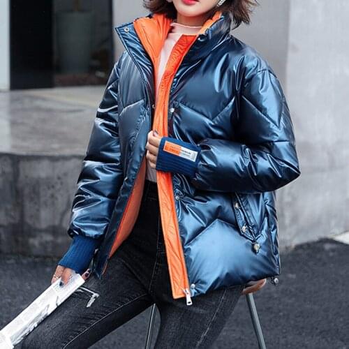 Thick Parkas Coats Winter Jackets Women Autumn jackets Female Glossy Leather Windbreaker Overcoat Loose Outwear Plus Size 3XL