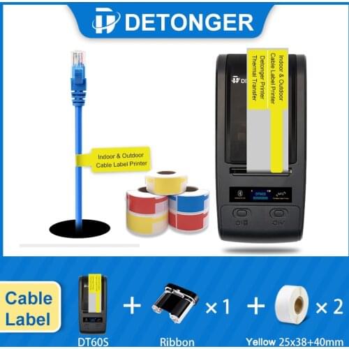 DETONGER Portable Thermal Transfer Printing Machine 300dpi with Ribbon Cable Label Printer Android iOS