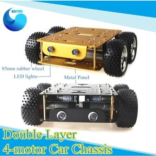 RC Smart 4WD Car Chassis Double Layer Vehicle Module DT200 86mm Rubber Wheeled Tank Chassis With Aluminum Alloy For Teaching DIY